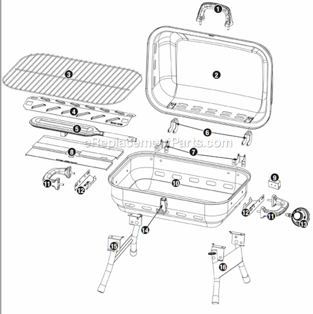 Page A Diagram and Parts List for GBT904W  Uniflame Grill