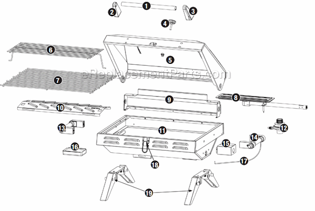 Page A Diagram and Parts List for HBT920W  Uniflame Grill
