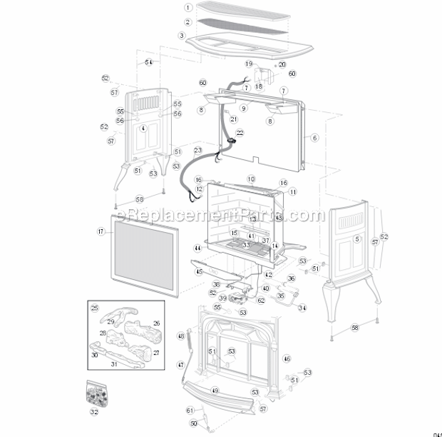 Page A Diagram and Parts List for RUVS40  Vermont Fireplace & Insert