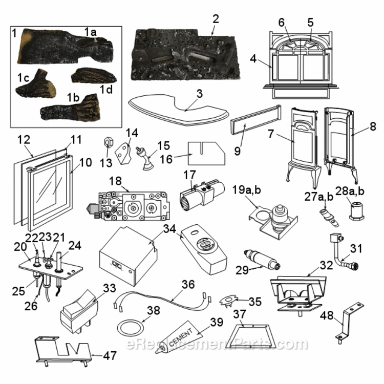 Natural Gas And Propane Models Sddvtcscb, Sddvtcseb, Sddvtcsbs, Sddvtcsbd, Sddvtcsbm Diagram and Parts List for SDDVTCS  Vermont Heating Stove