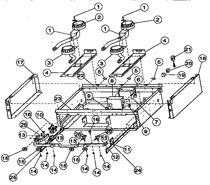 Burner Box Sub-Assembly Diagram and Parts List for VGRT36  Viking Cooktop
