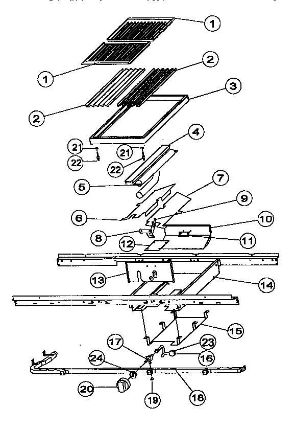 Grill Assembly Diagram and Parts List for VGRT36  Viking Cooktop