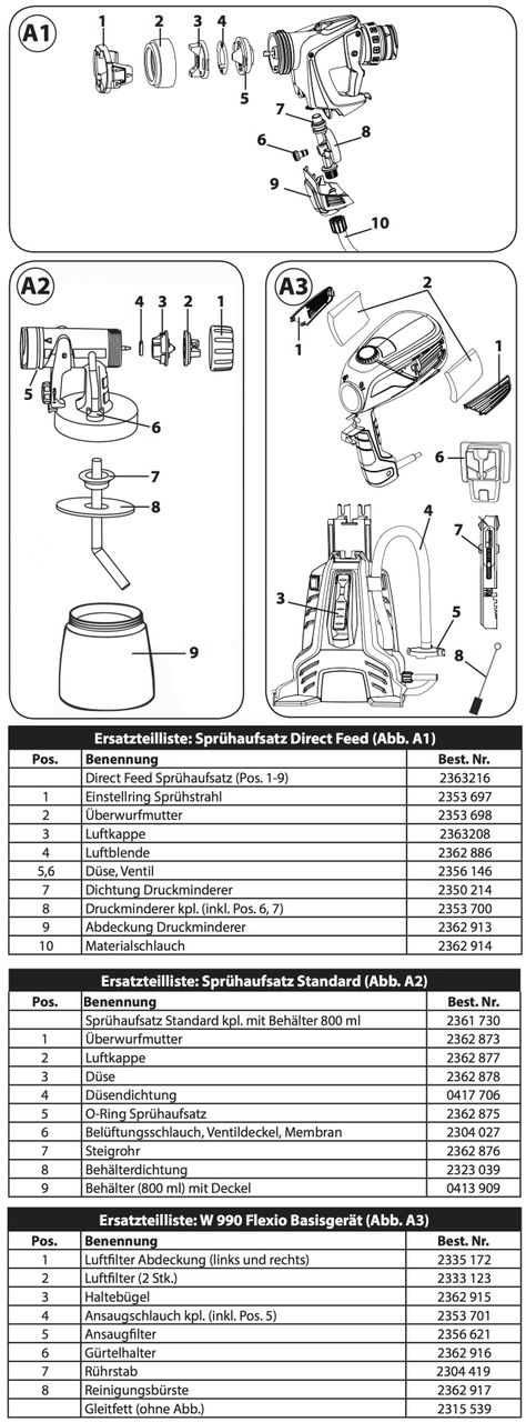 Section 1 Diagram and Parts List for W990FLEXIO  Wagner Paint Sprayer