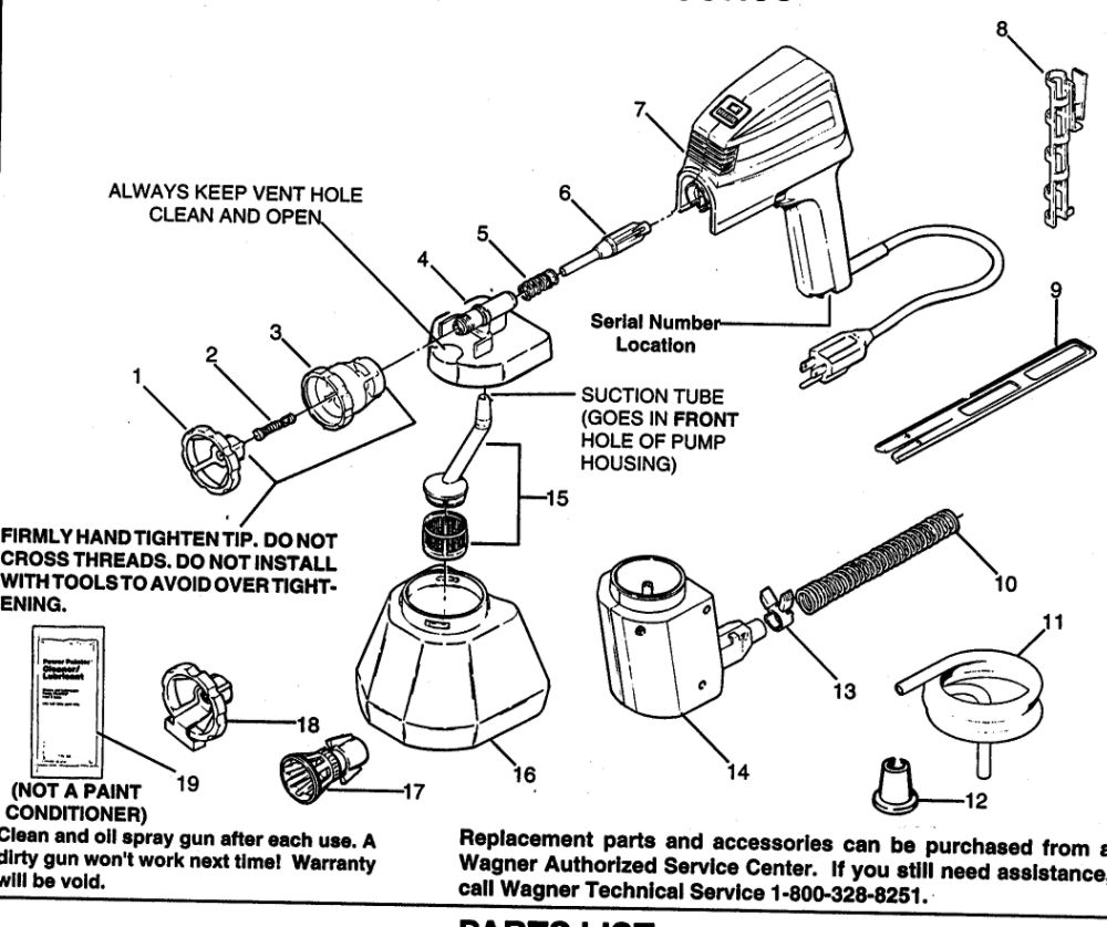 Paint Sprayer Diagram and Parts List for 365  Wagner Paint Sprayer