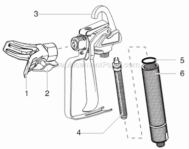 Part Location Diagram of 0523954 Wagner Complete Gun Assembly (No Swivel)