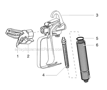 Spray Gun Diagram and Parts List for PAINTCREWPLUS 0504923 Wagner Sprayer