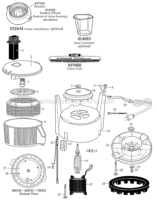 Page A Diagram and Parts List for 11JE23  Waring Juicer