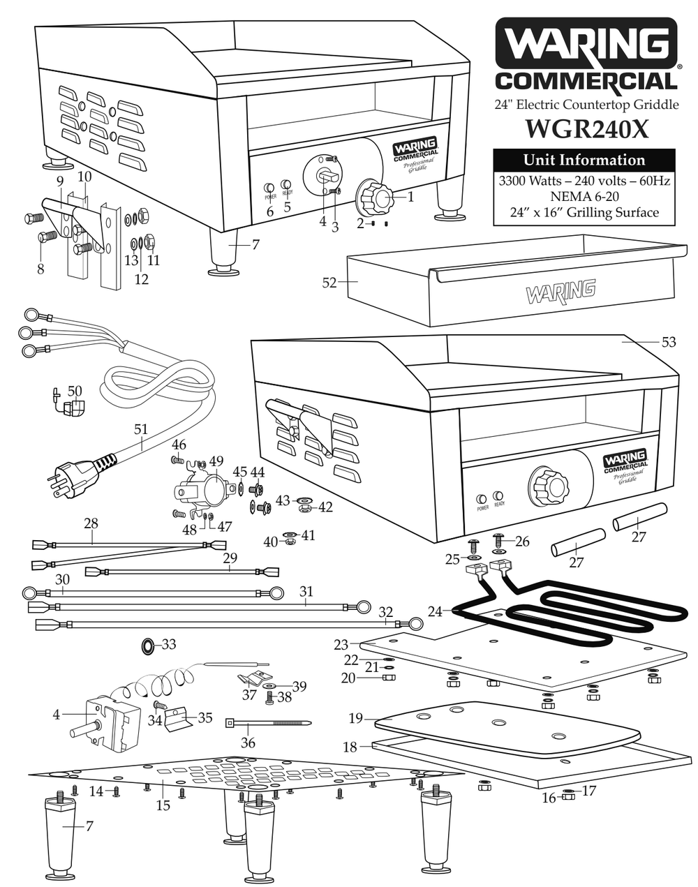 Diagram Diagram and Parts List for WGR240X  Waring Cooking