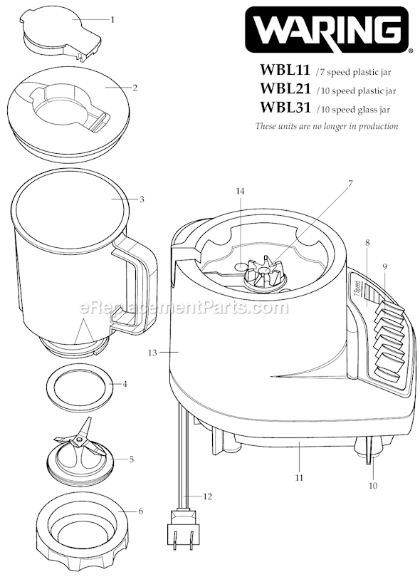 Page A Diagram and Parts List for 18BL27  Waring Blender