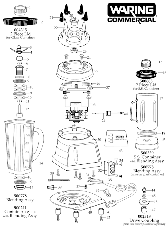 Page A Diagram and Parts List for 31BL92  Waring Blender