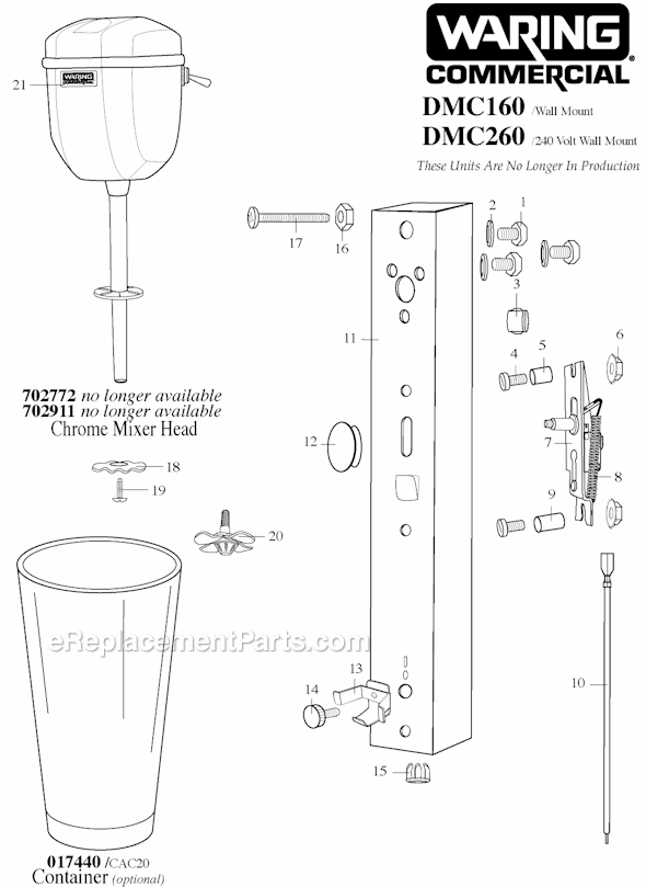 Page A Diagram and Parts List for 31DM62  Waring Drink Mixer