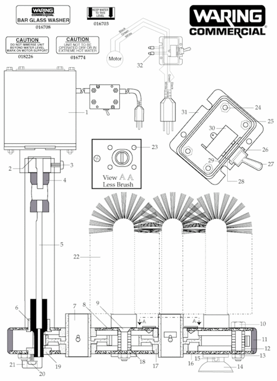 Page A Diagram and Parts List for 31EA93  Waring Dishwasher