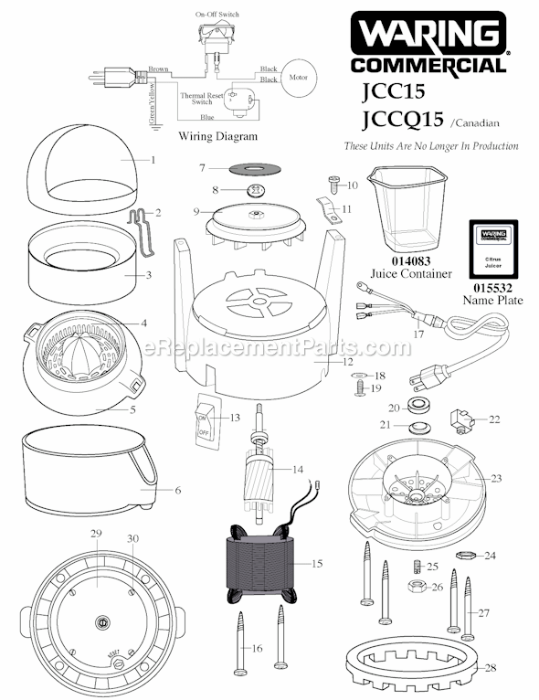 Page A Diagram and Parts List for 31JC17  Waring Juicer