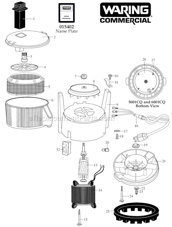 Page A Diagram and Parts List for 31JE37  Waring Juicer