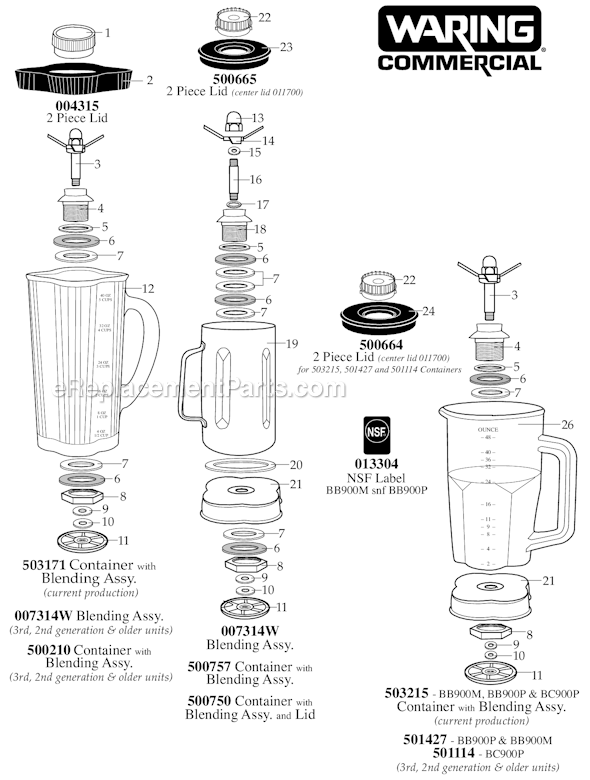 Page A Diagram and Parts List for 34BL58  Waring Blender