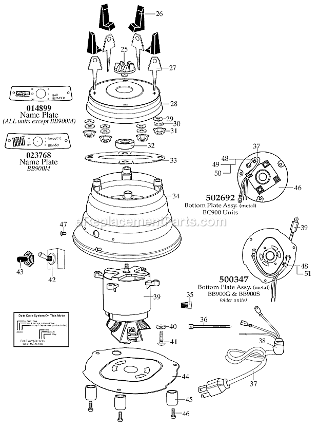 Page B Diagram and Parts List for 34BL62  Waring Blender