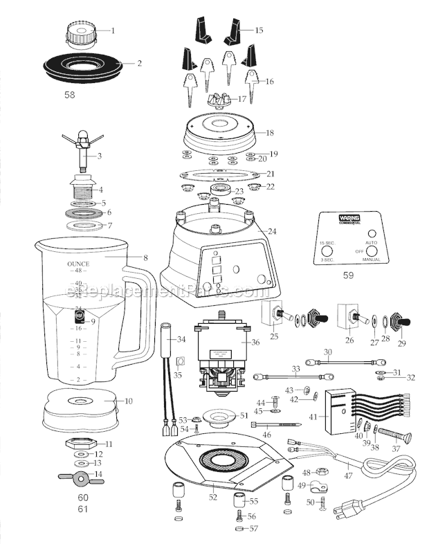 Page A Diagram and Parts List for 34BL85  Waring Blender