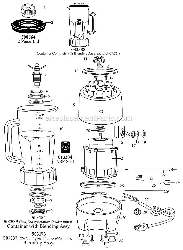 Page A Diagram and Parts List for 38BL48  Waring Blender