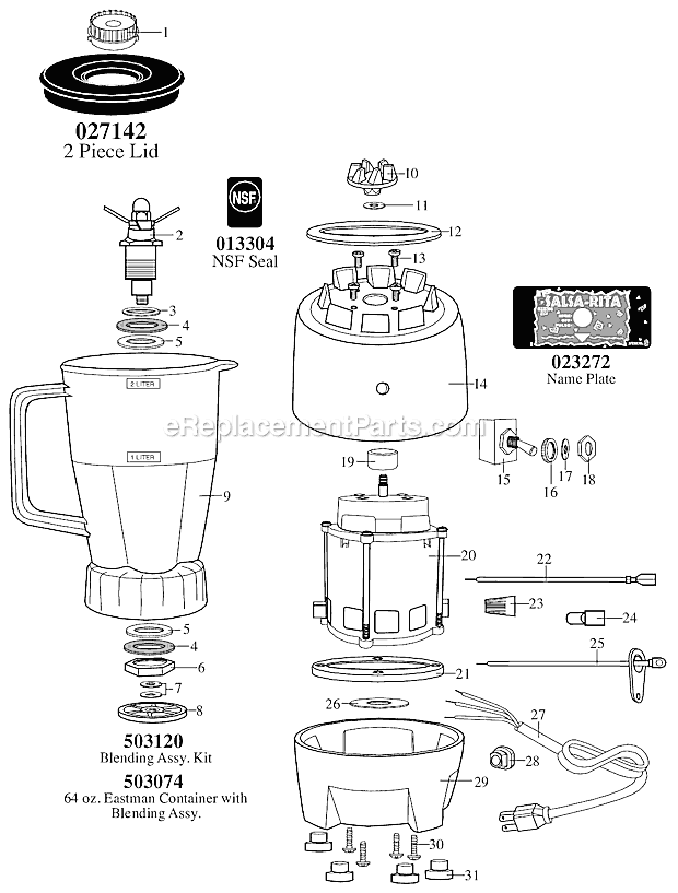 Page A Diagram and Parts List for 39BL32  Waring Blender