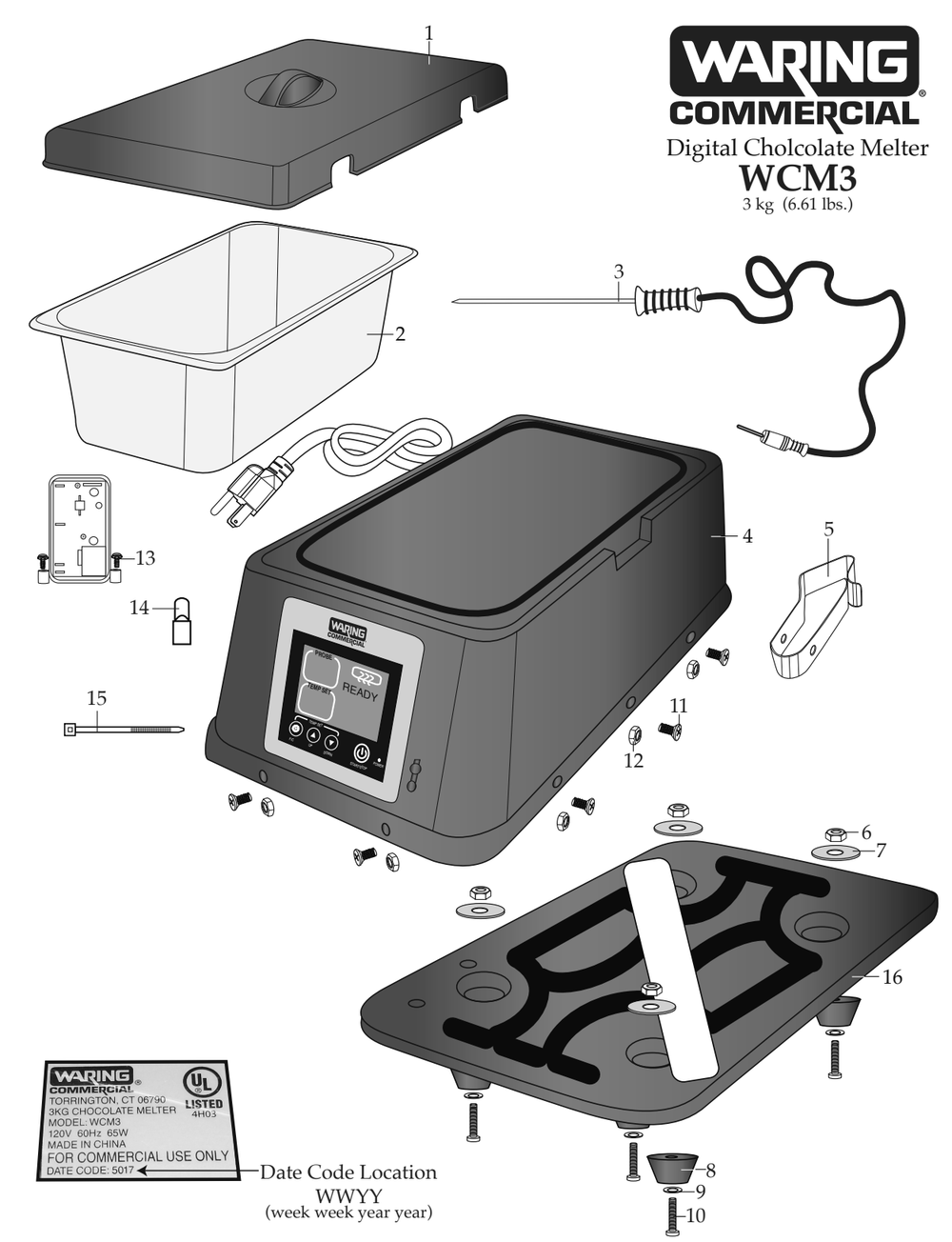 Diagram Diagram and Parts List for WCM3  Waring Miscellaneous
