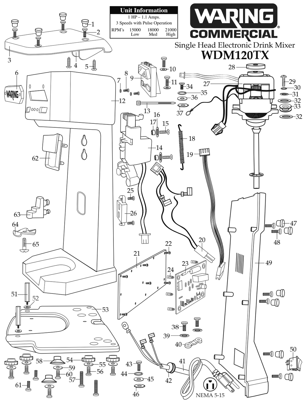 Diagram Diagram and Parts List for WDM120TX  Waring Drink Mixer