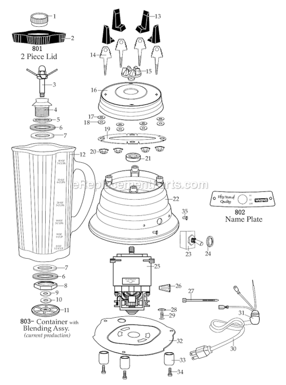 Page A Diagram and Parts List for 5000GBO Black_Onyx Waring Blender