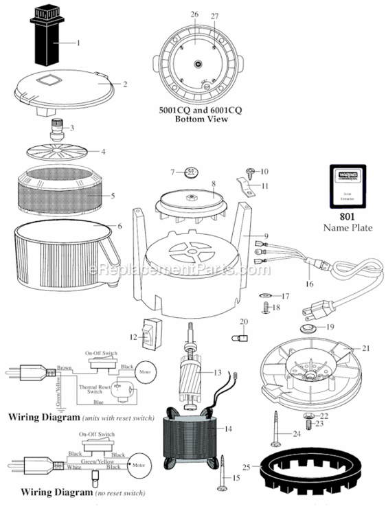 Plastic_Bowl_And_Cover Diagram and Parts List for 5001CQ  Waring Juicer