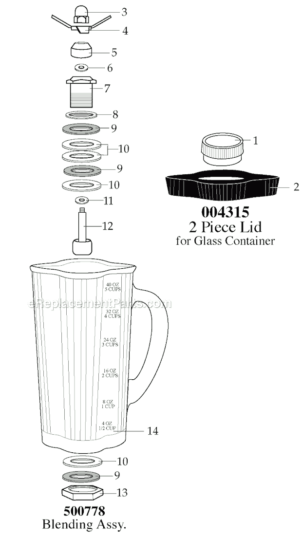 Page A Diagram and Parts List for 500211  Waring Blender