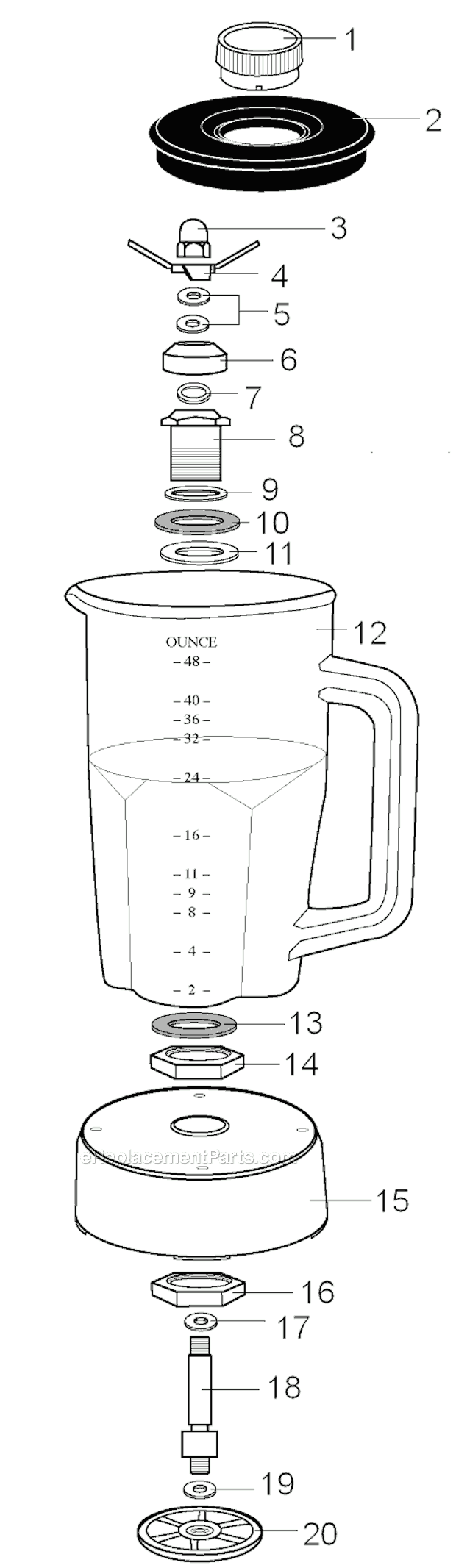 Page A Diagram and Parts List for 501115  Waring Blender