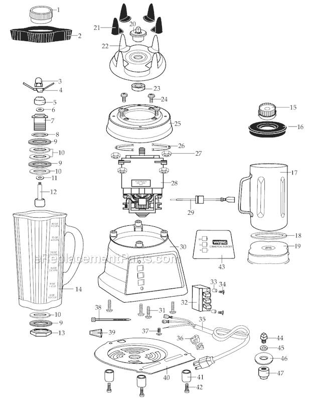 Page A Diagram and Parts List for 51BL31  Waring Blender