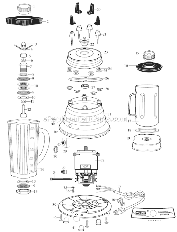 Page A Diagram and Parts List for 51BL32  Waring Blender