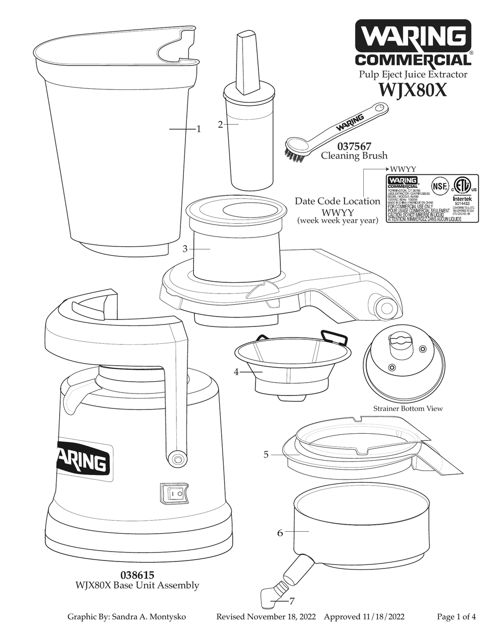 Diagram 1 Diagram and Parts List for WJX80X  Waring Juicer