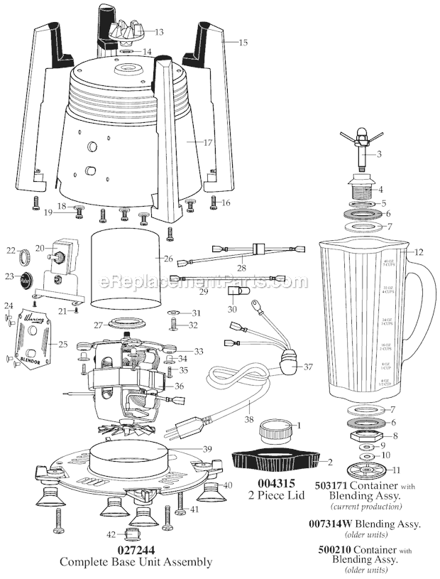 Page A Diagram and Parts List for 7000GBS  Waring Blender