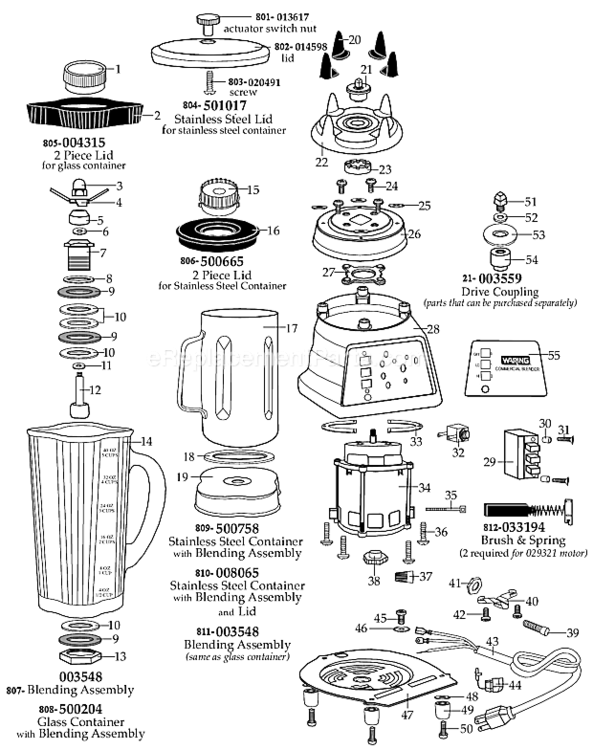 W_Stainless_Steel_Container_-_Hgbrwtg3_-_37Bl39 Diagram and Parts List for 7009L  Waring Blender