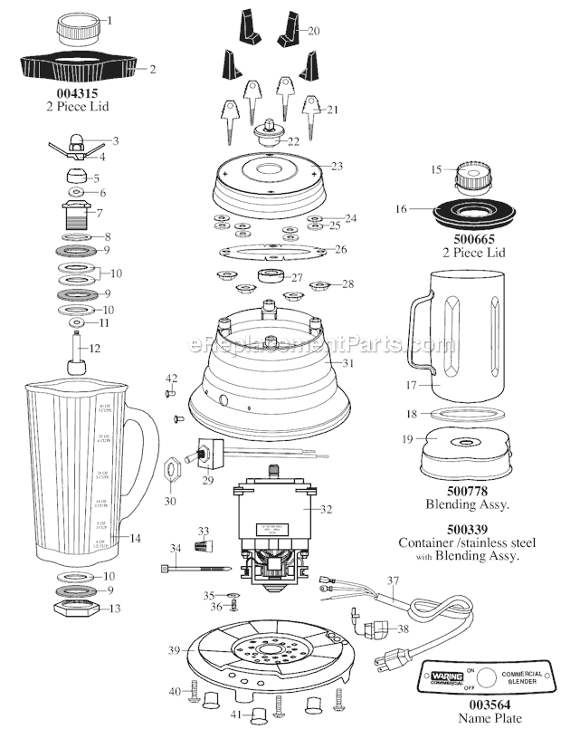 Page A Diagram and Parts List for 700  Waring Blender