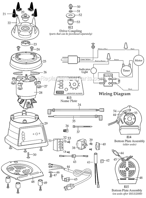 Page B Diagram and Parts List for 7010S  Waring Blender