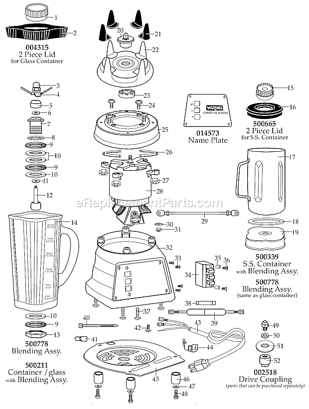 Page A Diagram and Parts List for 7011GC  Waring Blender
