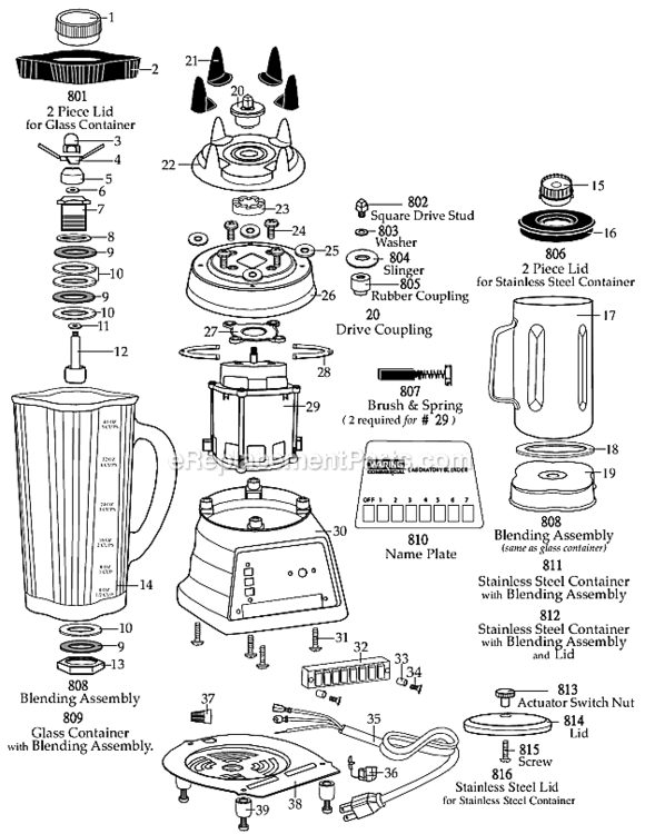 Glass_Container7_Speed_Blender Diagram and Parts List for 7012G  Waring Blender