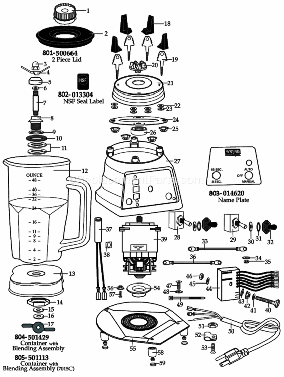 Nsf_Approved Diagram and Parts List for 7015N  Waring Blender