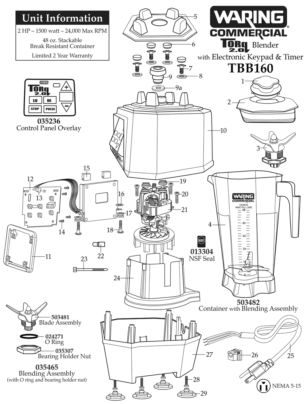 Diagram Diagram and Parts List for TBB160  Waring Blender
