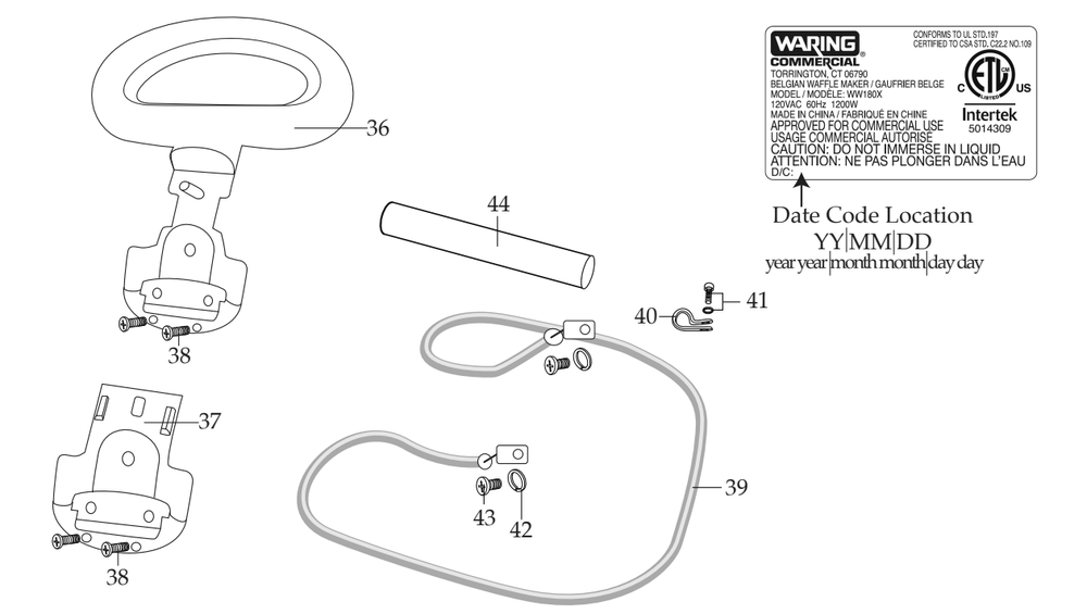 Diagram 2 Diagram and Parts List for WW180X  Waring Waffle Maker