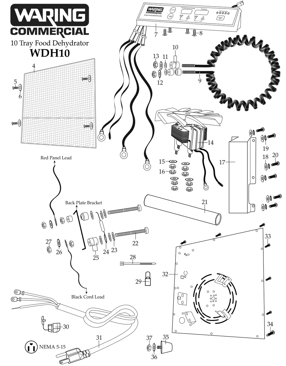 Diagram 2 Diagram and Parts List for WDH10  Waring Dehydrator