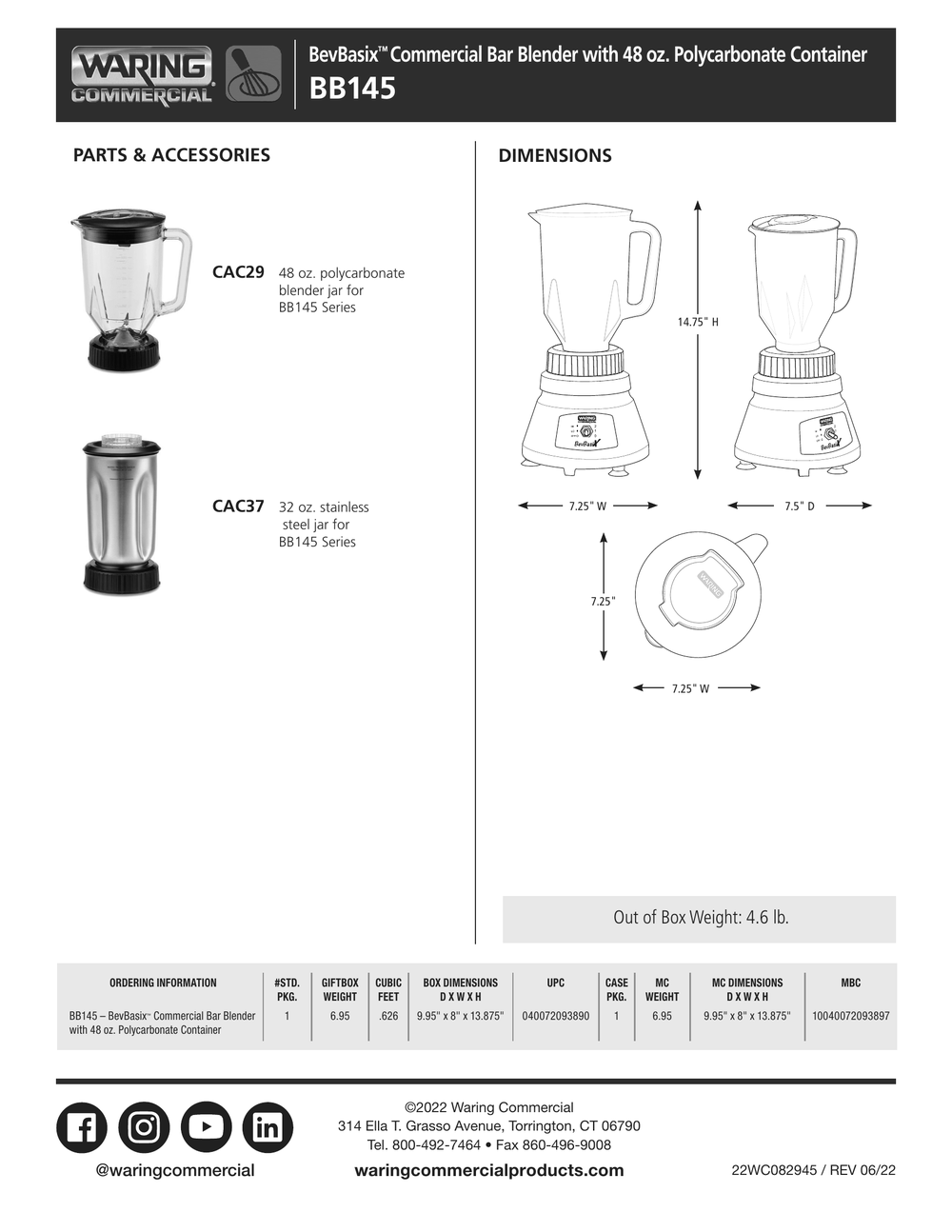 Diagram 1 Diagram and Parts List for BB145  Waring Blender