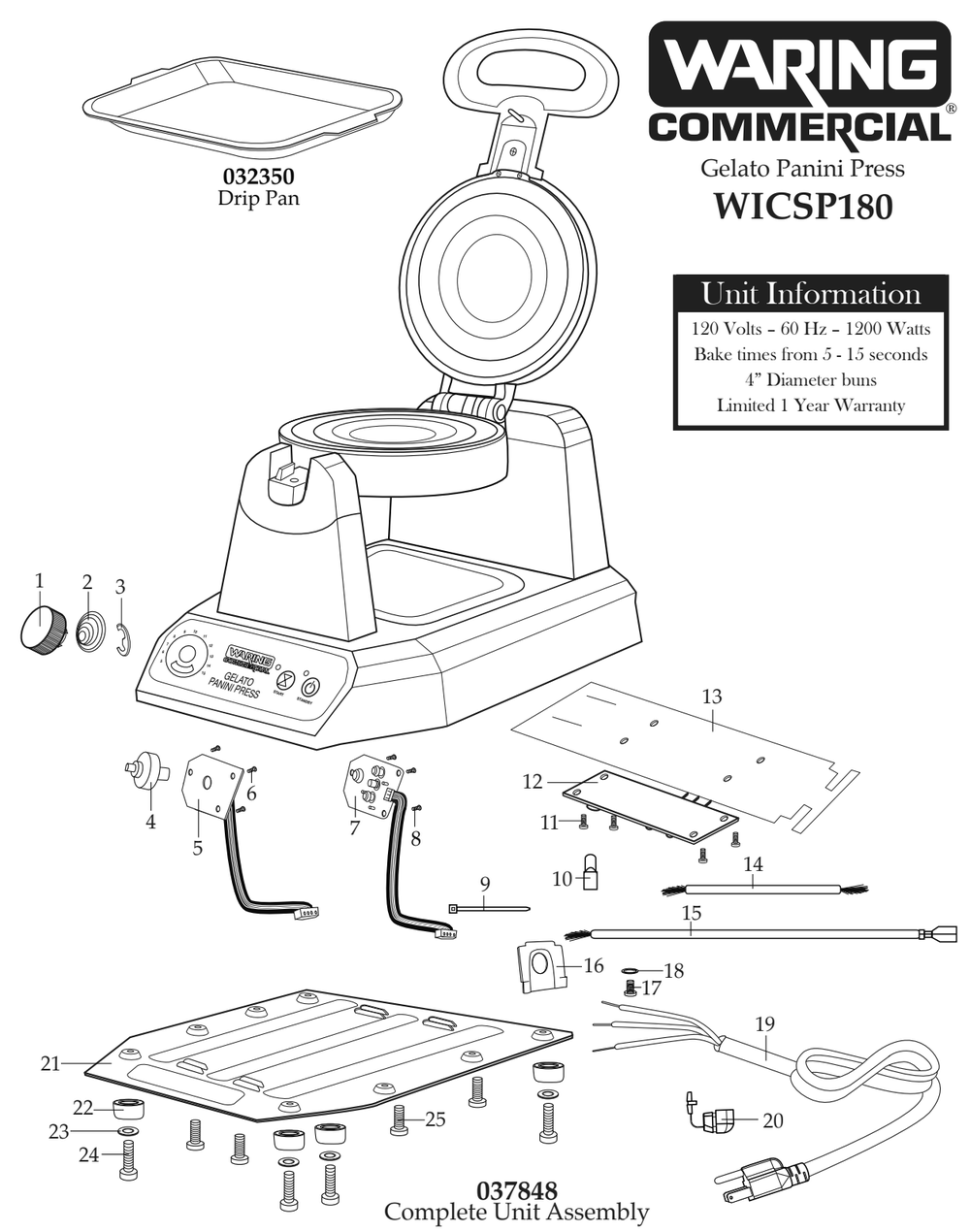 Diagram Diagram and Parts List for WICSP180  Waring Miscellaneous