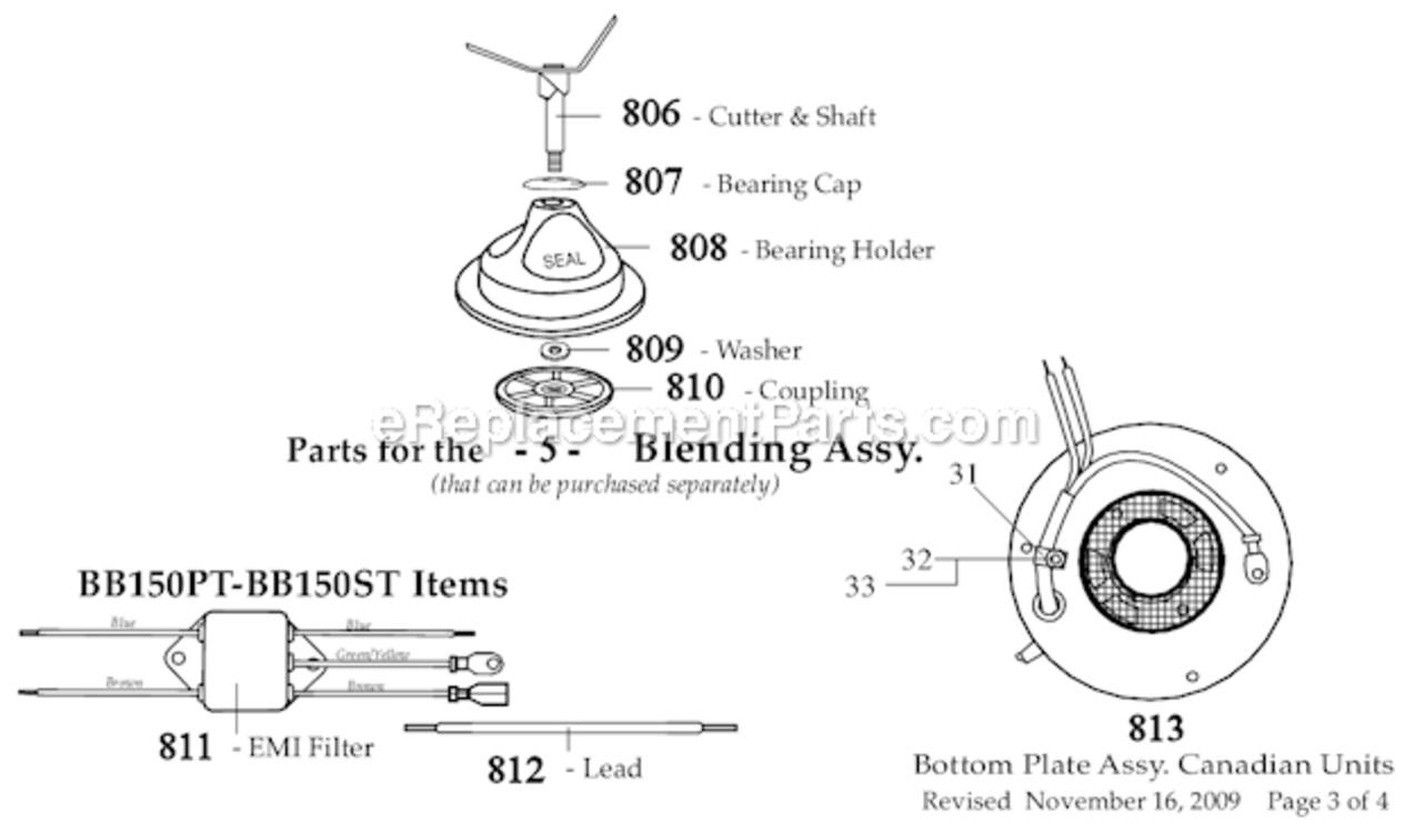 Page B Diagram and Parts List for BB150  Waring Blender