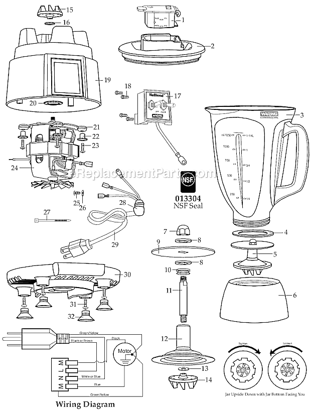 Page A Diagram and Parts List for BB180CAF  Waring Blender