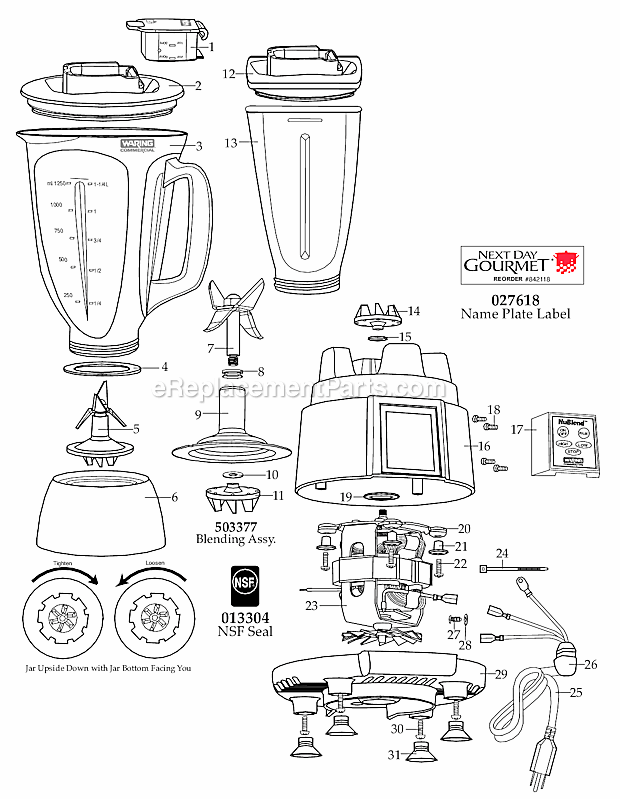 Page A Diagram and Parts List for BB185S  Waring Blender