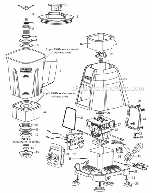 Page A Diagram and Parts List for BB300S  Waring Blender