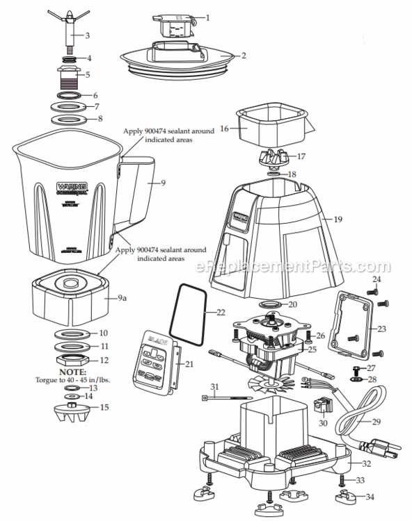 Page A Diagram and Parts List for BB340S  Waring Blender
