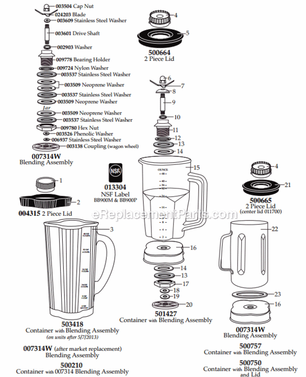 Page A Diagram and Parts List for BB900S  Waring Blender